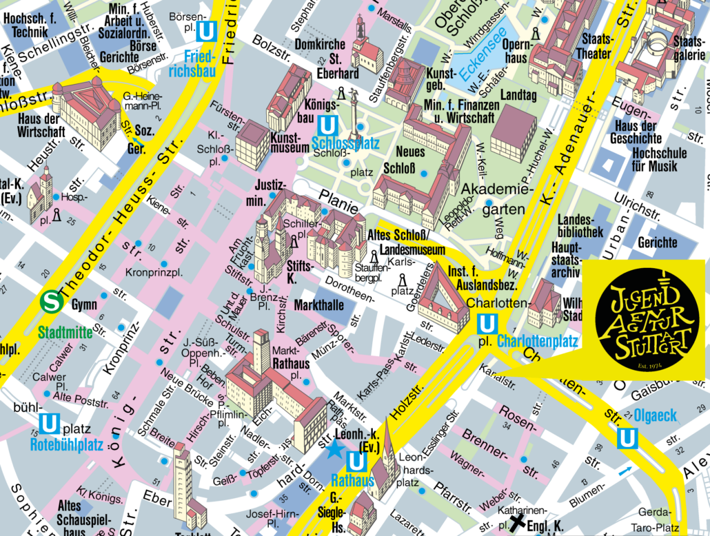 Stadtplanausschnitt von der Stuttgarter Innenstadt
