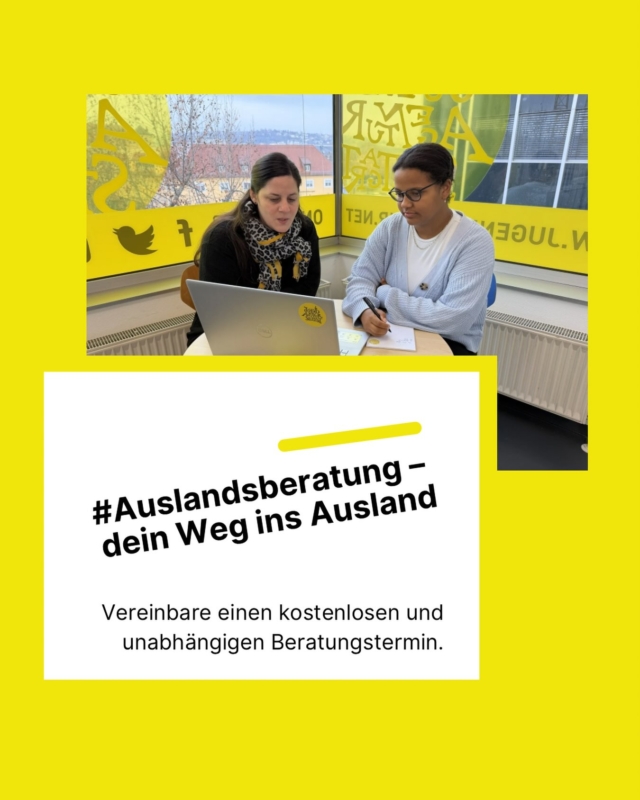 🔎 Du bist auf der Suche nach Orientierung? Dann vereinbare doch einen kostenlosen Termin bei unserer Auslandsberatung!
🗺️ Wege ins Ausland, vielfältig sind die Möglichkeiten und Programme, mit denen du eine bestimmte Zeit im Ausland verbringen kannst. Doch die Vielzahl an Möglichkeiten stiftet auch Verwirrung und den richtigen Weg ins Ausland zu finden, ist oft schwer.
🚨 Aktuell haben wir noch freie Kapazitäten für Beratungstermine im August!
Die Jugendagentur Stuttgart gehört zum Eurodesk-Netzwerk und ist der offizielle Eurodesk Partner für Stuttgart. Wir helfen, dir dein Ziel zu erreichen. Eurodesk Stuttgart berät unabhängig, kostenlos und umfassend. @rausvonzuhaus 
🔗 Mehr Informationen findest du auf unserer Website:
jugendagentur.net/auslandsberatung
@stjg_jugendhaus 
[Bildbeschreibung: Zwei Frauen sitzen an einem Tisch mit Laptop und Notizblock in einem gelb gestalteten Raum und führen ein Beratungsgespräch.]
#JugaStu #Jugendagentur #Stuttgart #WegeInsAusland #GapYear